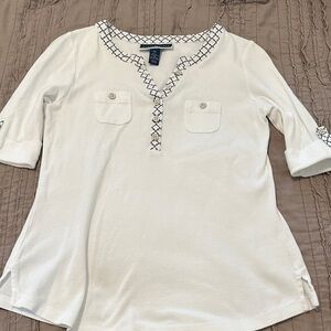 Karen Scott White Blouse with Black Trim